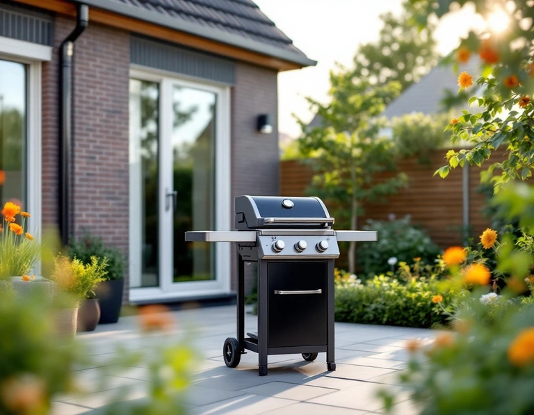 Een BBQ in een tuin.
